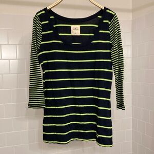 Hollister Striped Navy and Green Top